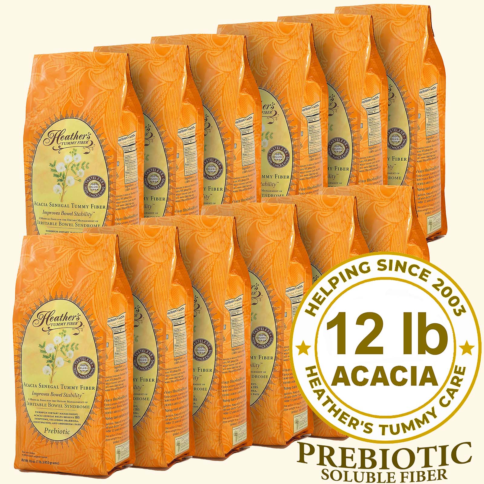 Tummy Fiber<BR>Prebiotic Acacia Senegal<BR>POUCH CASE<BR>(12 - 1lb pouches)<BR><em>Diarrhea & Constipation</em>
