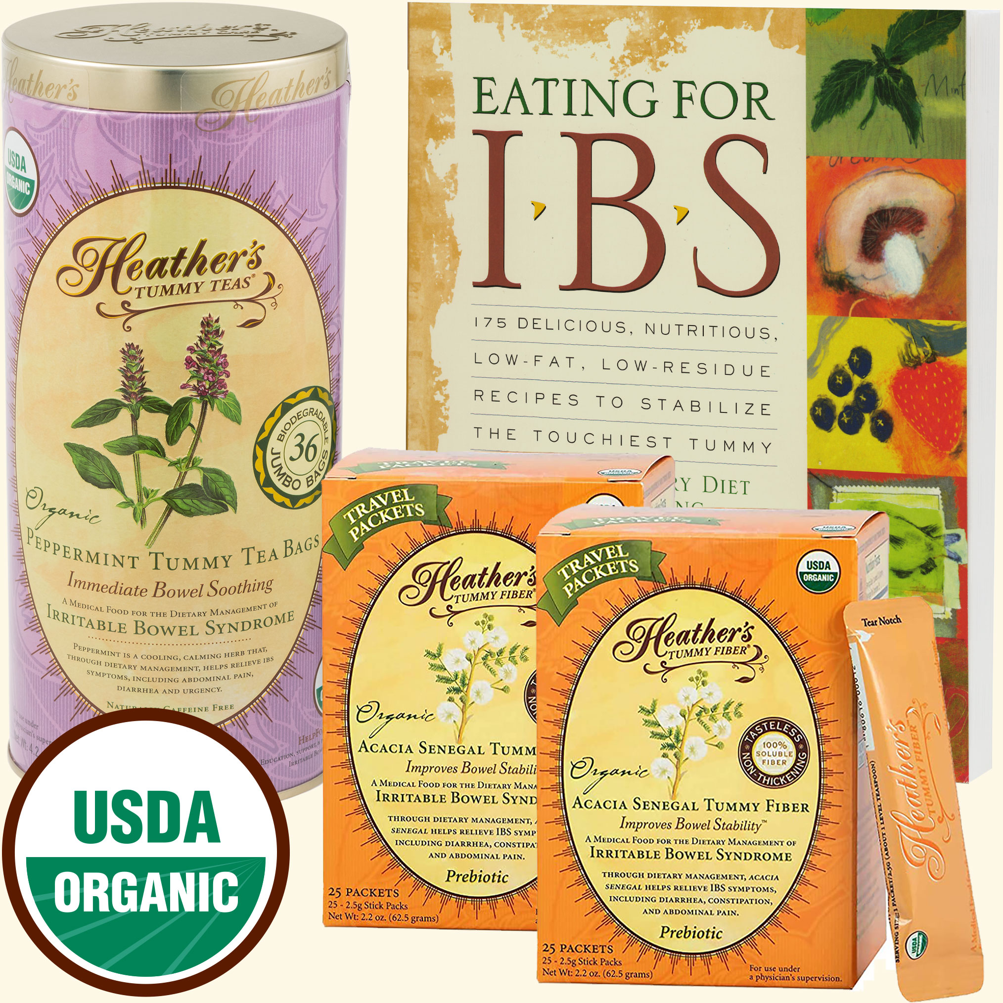 Stop the Pain Diet Kit:<br>Eating for IBS,<BR>Peppermint  Tummy Teabags,<BR>Tummy Fiber Sticks