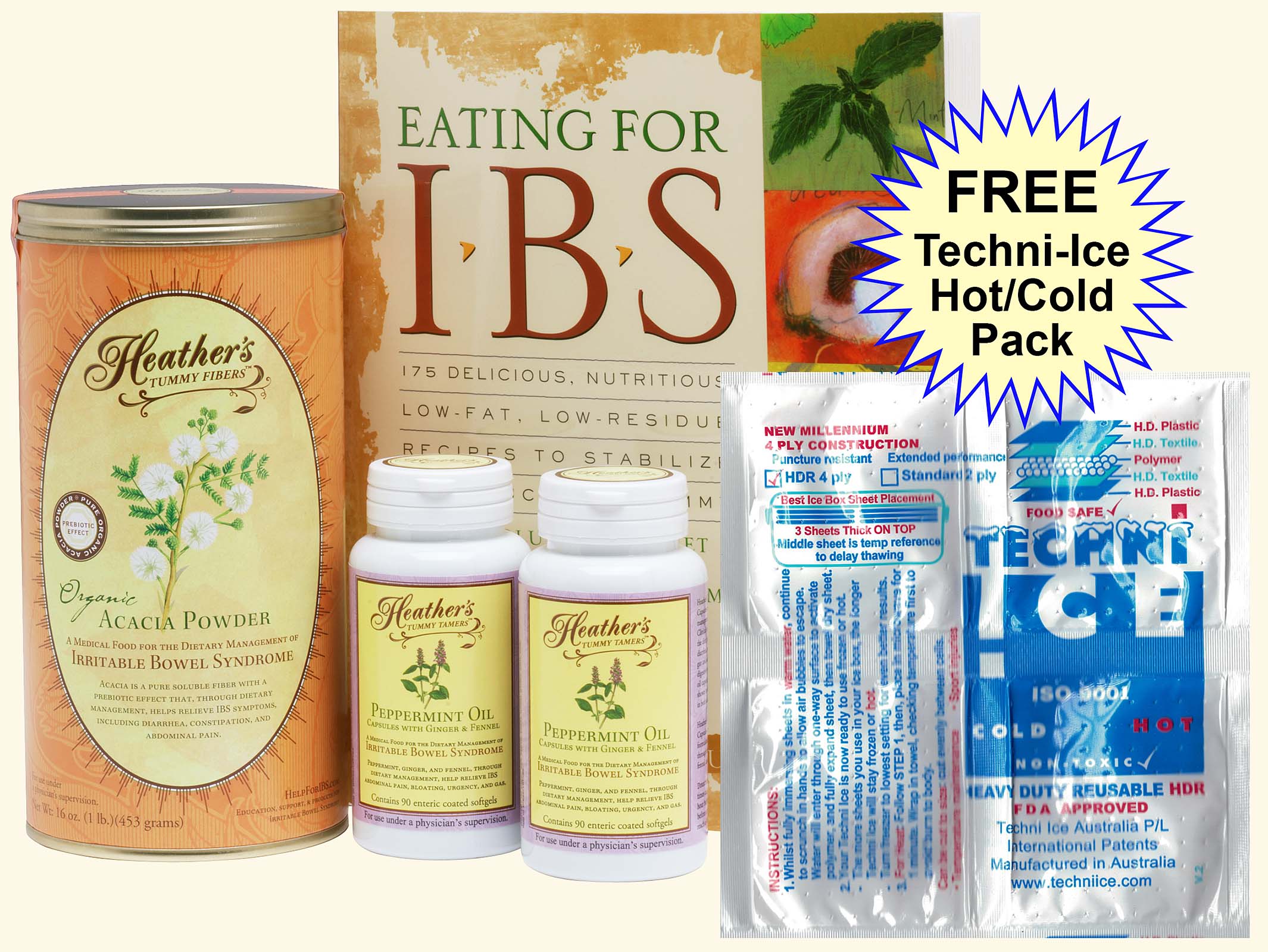 IBS Diet Kit #2 Eating for IBS, Tummy Fiber Acacia Can, Tummy Tamers  Peppermint Caps <font color=