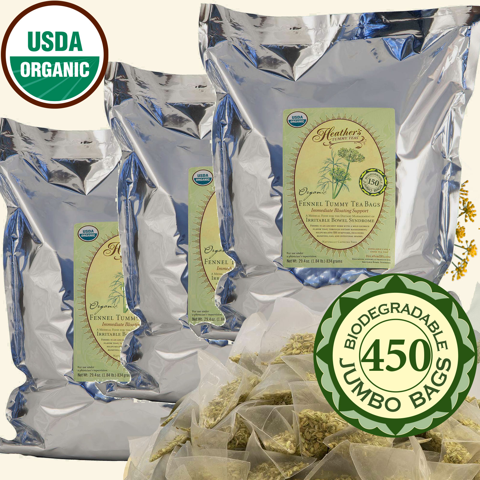 Fennel Tummy TEABAG POUCHES Bulk Kit<br>(3 pouches)<br><em>Bloating & Gas</em>