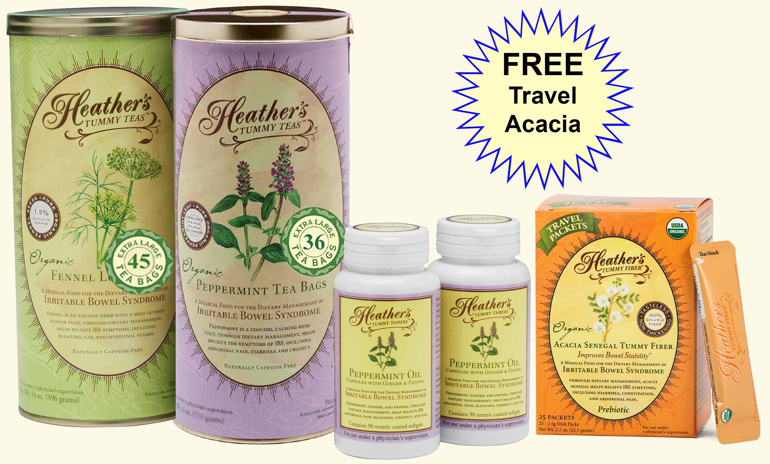 Tummy Teabag Kit<br>Peppermint & Fennel TEABAGS<BR> Peppermint Capsules <font color=