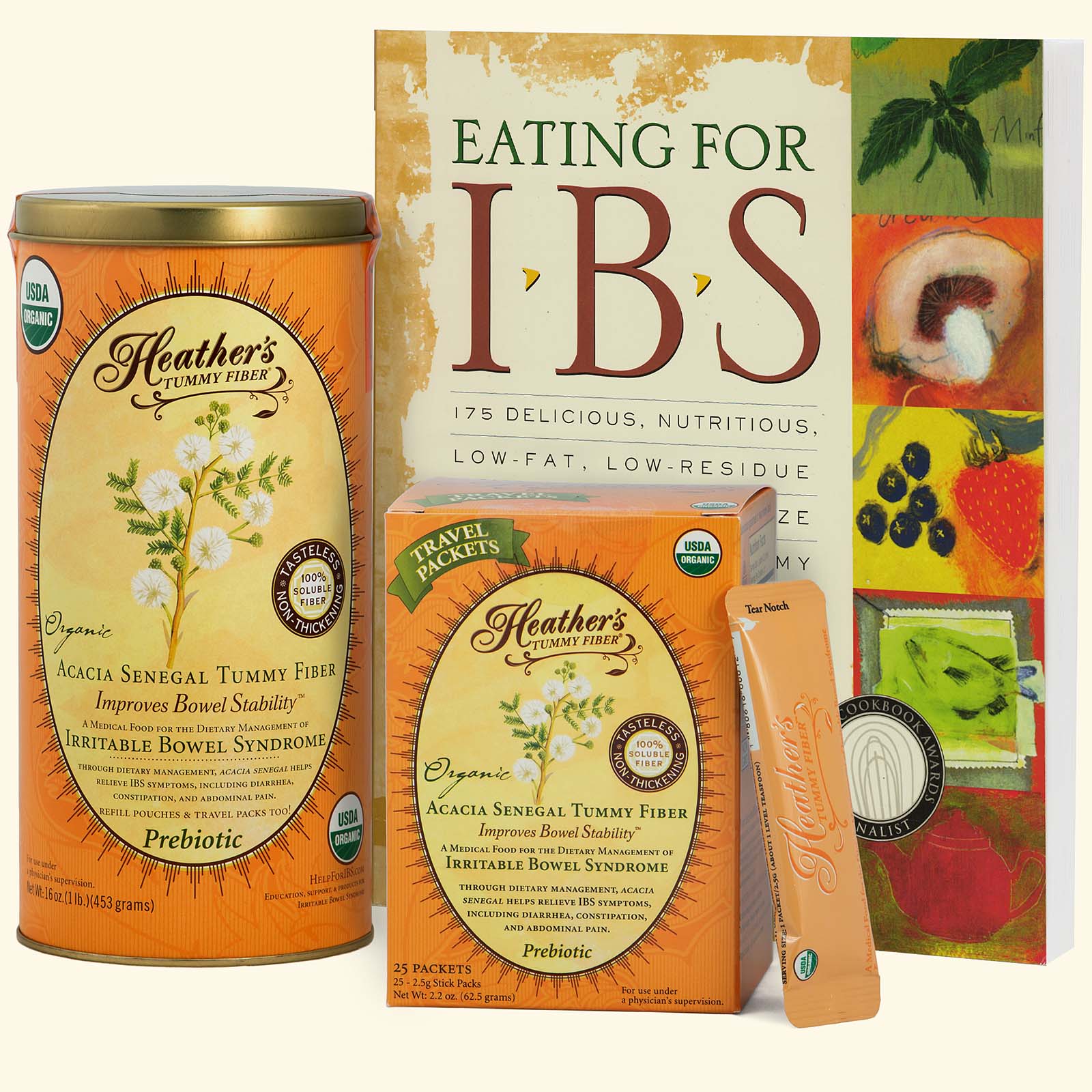 IBS Prebiotic Power Kit<br>Eating for IBS,<BR>Tummy Fiber<BR>Acacia Can,<BR>Travel Stick Packs