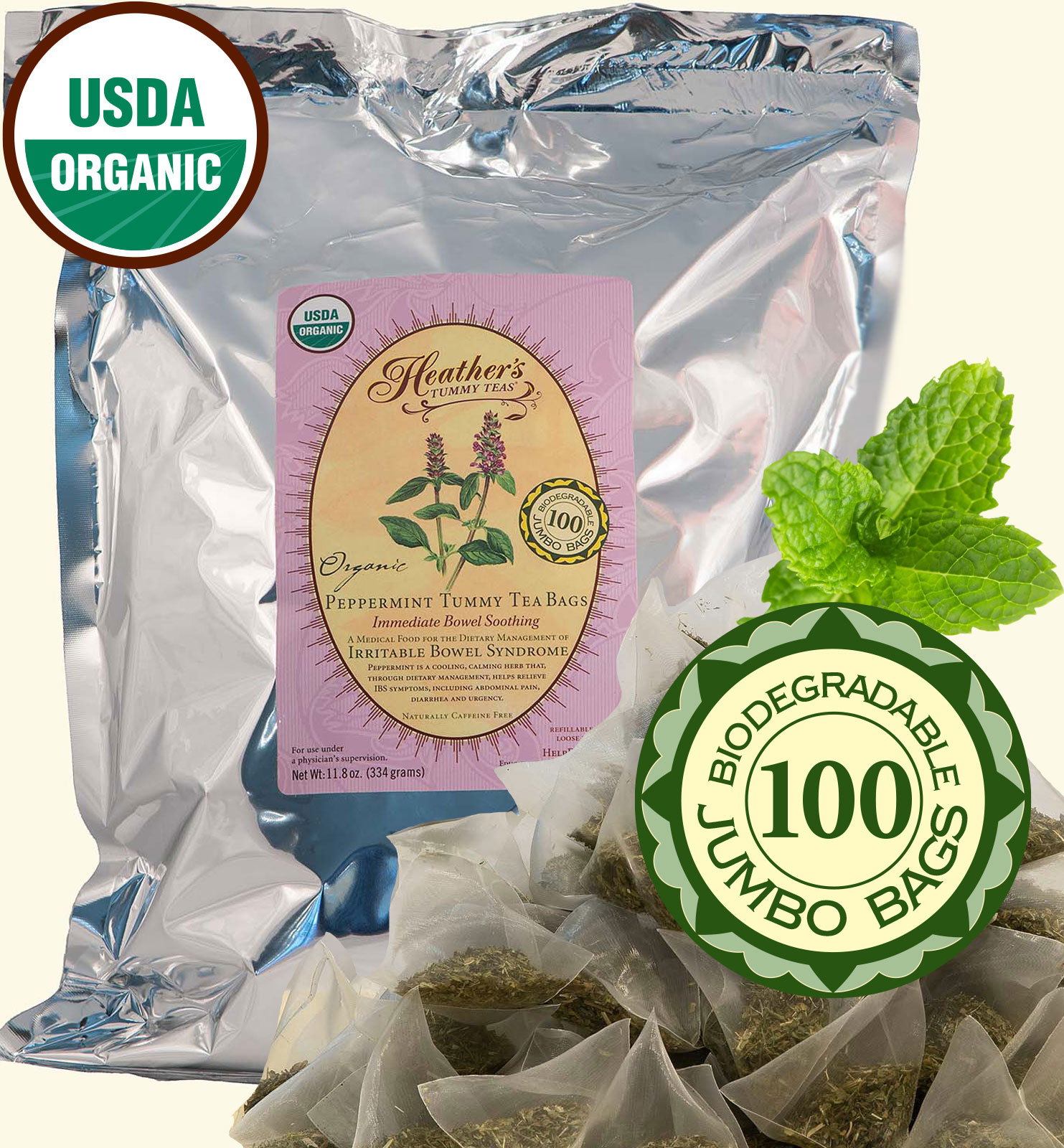 Peppermint Tummy Teabag Kit, Can and Bulk Pouch