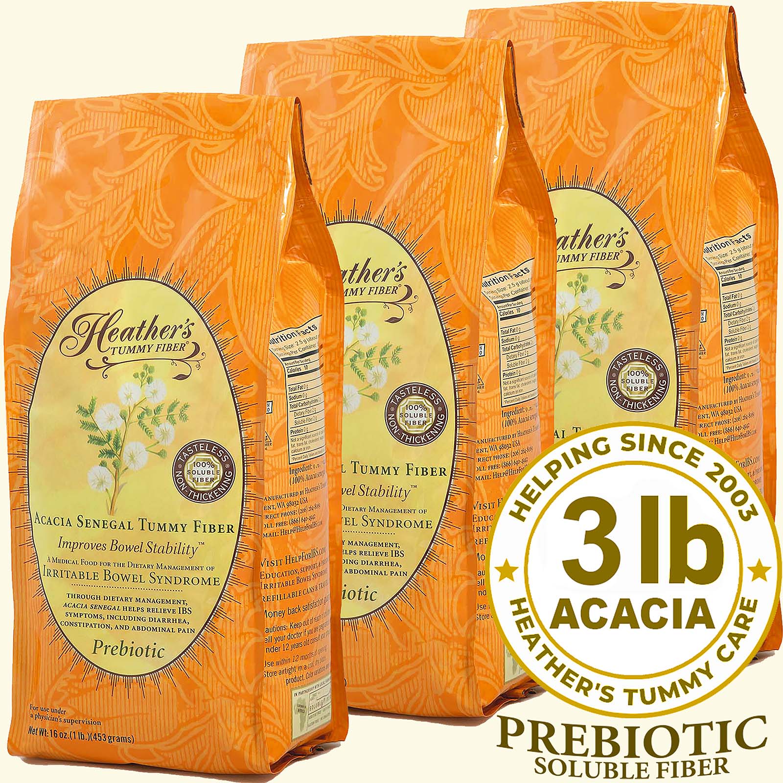 Tummy Fiber<BR>Prebiotic Acacia Senegal<BR>BULK KIT<BR>(3 - 1lb. Pouches)<BR><em>Diarrhea & Constipation</em>