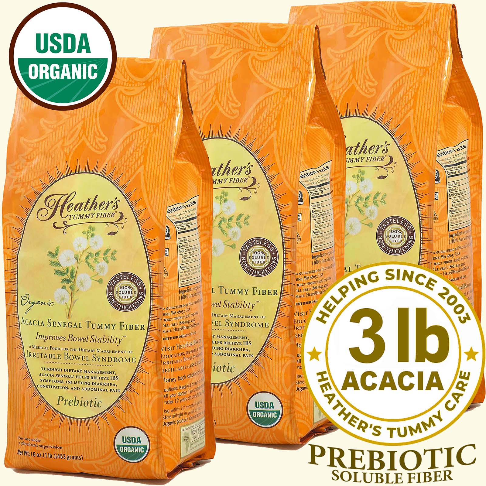 Tummy Fiber<BR>Acacia Senegal<BR>BULK KIT<BR>(3 - 1lb. pouches)<BR><em>Diarrhea & Constipation</em>