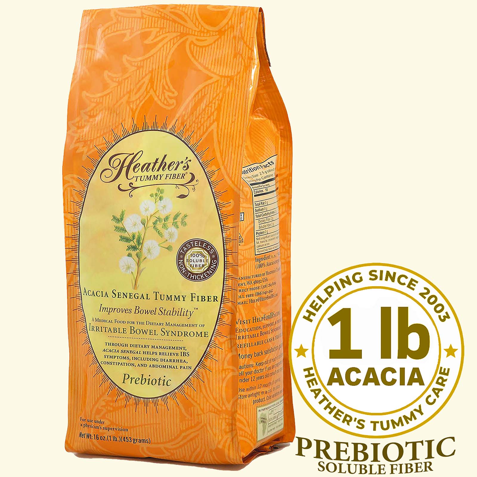 Tummy Fiber<br>Prebiotic Acacia Senegal<br>1lb. Refill Pouch<br><em>Diarrhea & Constipation</em>