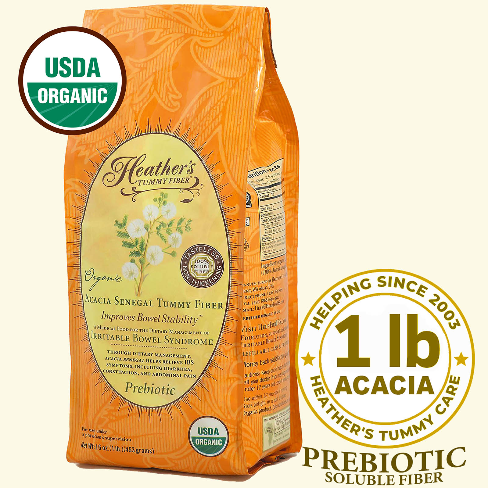 Tummy Fiber<br>Organic Acacia Senegal<br>1lb. Refill Pouch<br><em>Diarrhea & Constipation</em>