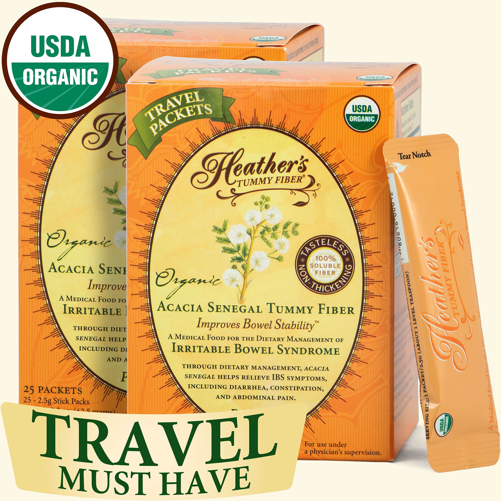 Tummy Fiber<BR>Acacia Senegal<BR>Travel Stick Packs<BR>(2 boxes)<BR><em>Diarrhea & Constipation</em>