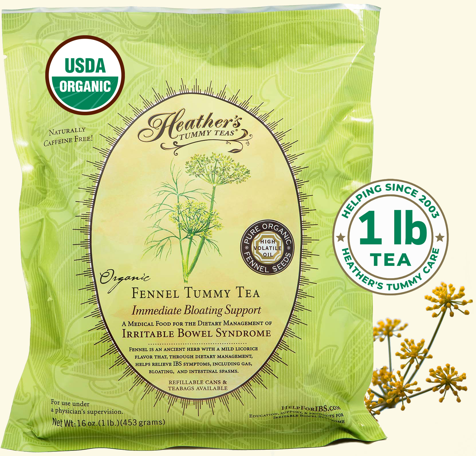 Fennel<br>Tummy Tea<br> LOOSE 1lb. Refill Pouch<br><em>Bloating & Gas</em>